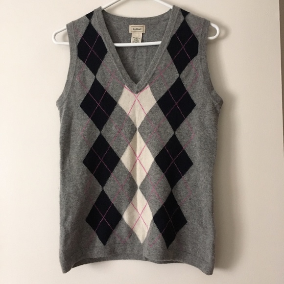 LL BEAN 100% Cashmere Grey Argyle Vest S - Picture 1 of 4